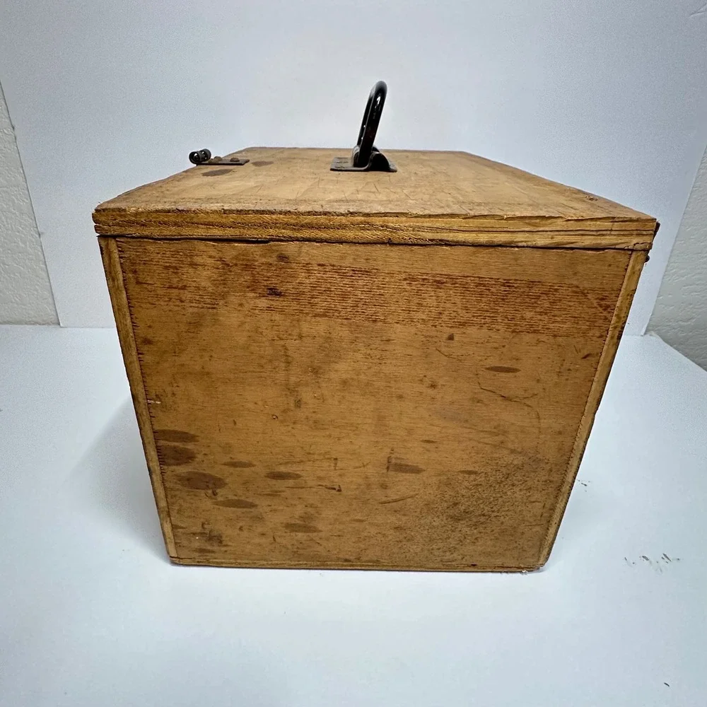 Vintage Small Wooden Military Footlocker Storage Chest Brown LT Engels‎ Stencil